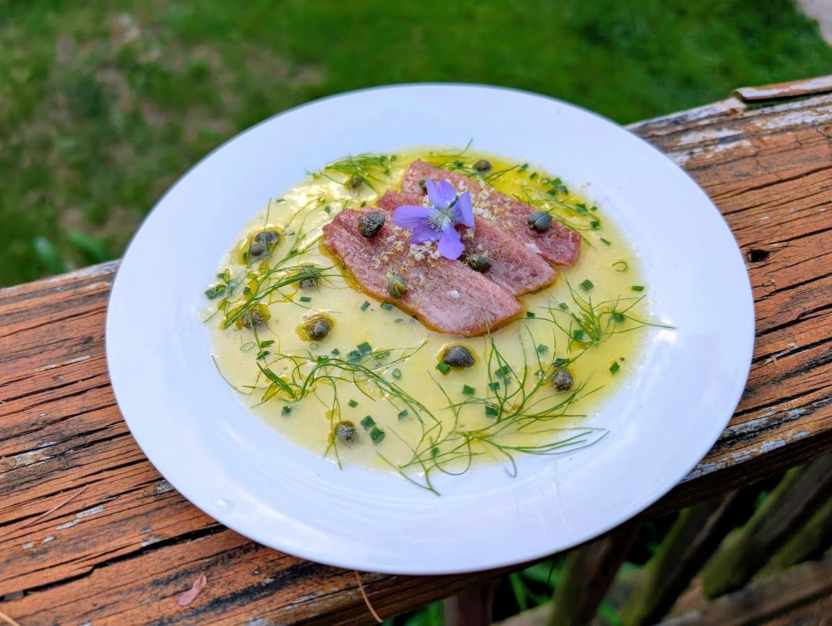 Seared tuna with capers, fennel fronds, and lemon at a private dinner in Massachusetts